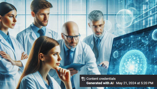 A group of people in white coats looking at a computer screen

Description automatically generated